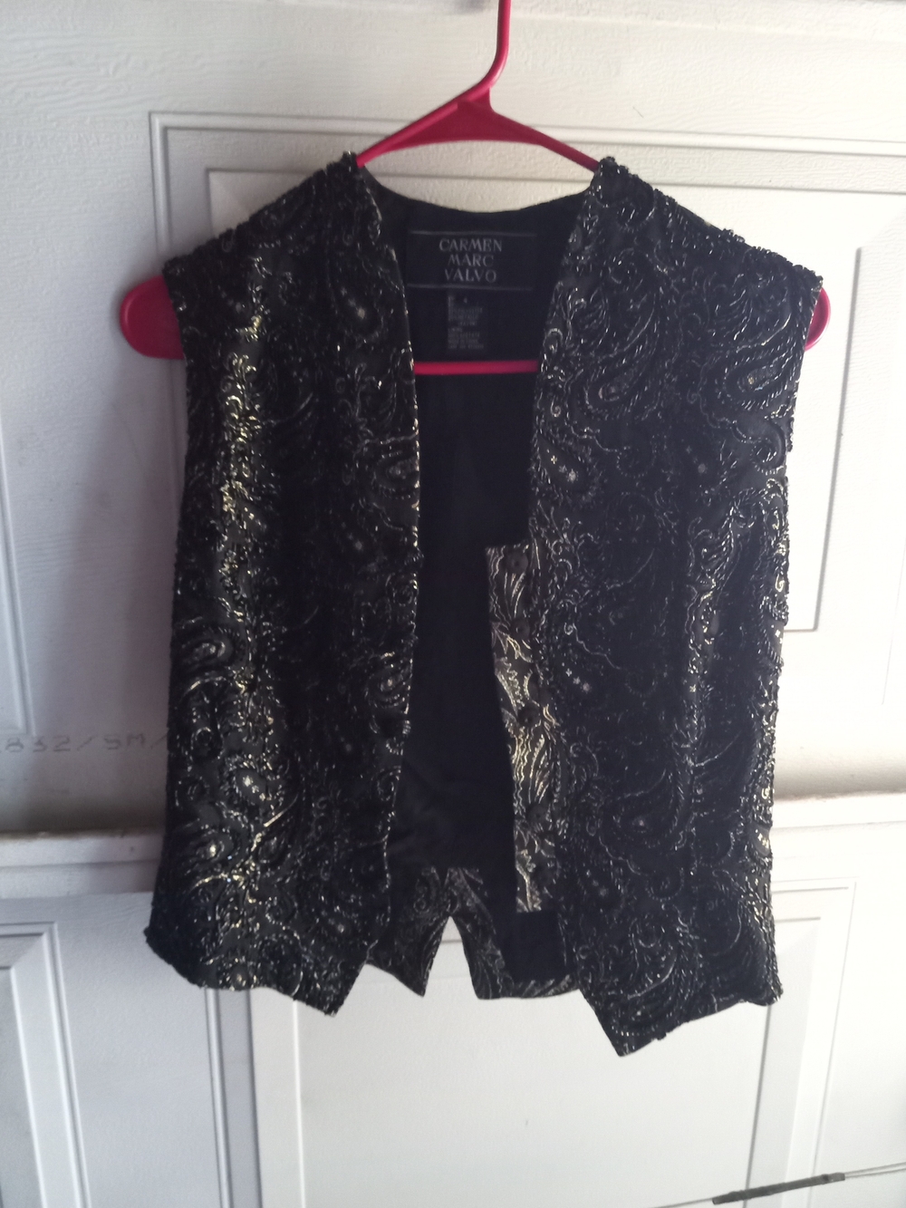 Carmen Marc Valvo Black and Gold Beaded Vest